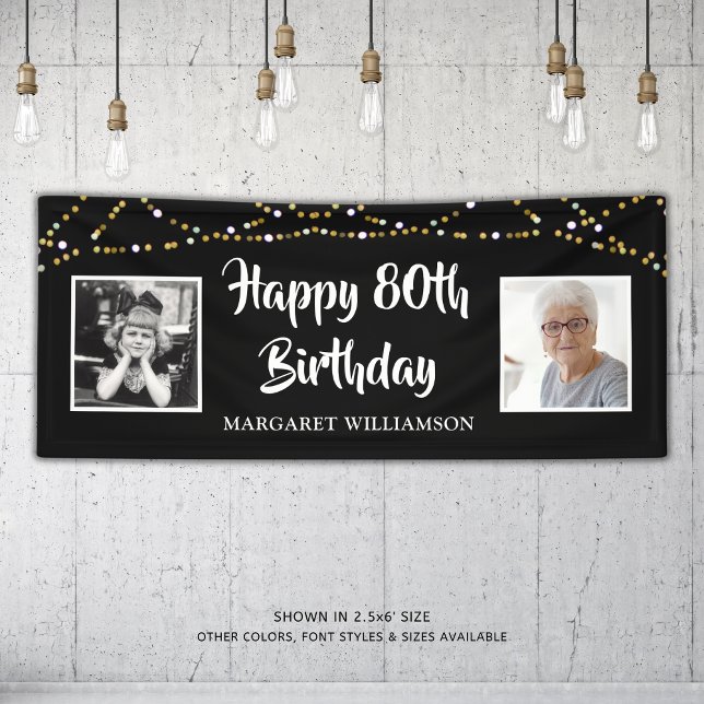 80. Geburtstag Dann & Jetzt Fotos leuchten schwarz Banner (Von Creator hochgeladen)