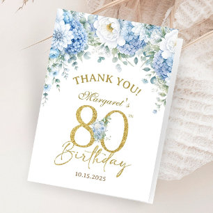 80. Geburtstag Dusty Blue Gold Gefaltete Danksagun Dankeskarte