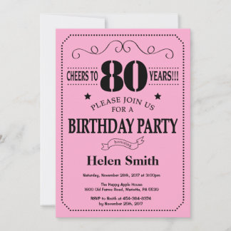 80. Geburtstag Einladung Black and Pink