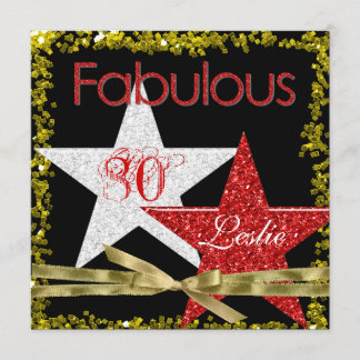 80. Geburtstag Einladung RED GLITZER STARS