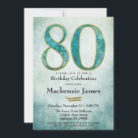 80. Geburtstag Einladung Türkis Blue Gold Erwachse<br><div class="desc">Eine elegante 80. Geburtstagsfeier in türkisfarbenem Blau und Gold mit 80 malerisch abstrakten blauen Aqua mit goldenem Gewand auf einem abstrakten,  ombre blauen Hintergrund. Geeignet für Geburtstagsfeiern von Männern oder Frauen.</div>