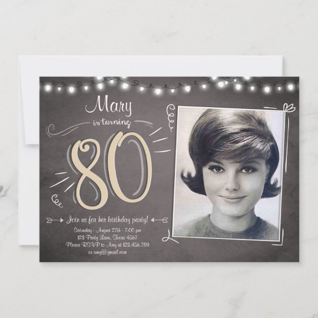 80. Geburtstag Einladung Vintagen achtzig Geburtst (Vorderseite)