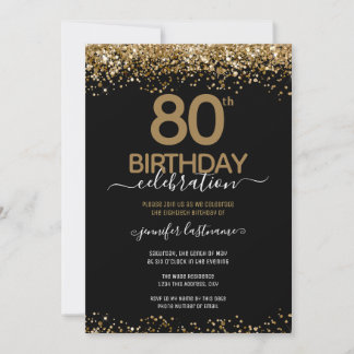 80. Geburtstag Elegant Gold Glitzer Einladung