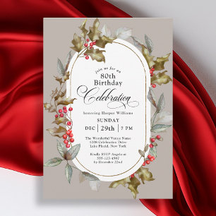 80. Geburtstag Elegant Holly und Berry Botanical Einladung