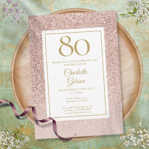 80. Geburtstag Elegant Roségold Glitter Einladung