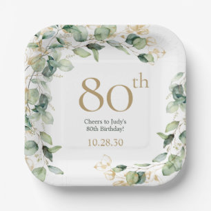 80. Geburtstag Eukalyptus Pappteller