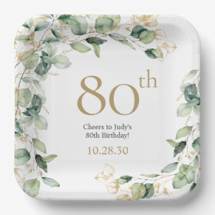 80. Geburtstag Eukalyptus Pappteller