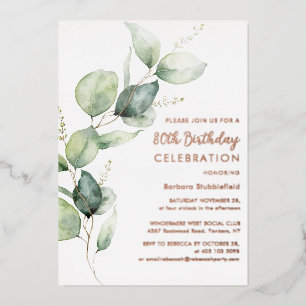 80. Geburtstag Eukalyptus-Script-Party Folieneinladung