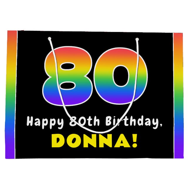 80. Geburtstag: Farbiger Regenbogen # 80, Individu Große Geschenktüte (Rückseite)