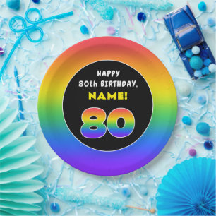 80. Geburtstag: Farbiger Regenbogen # 80, Individu Pappteller
