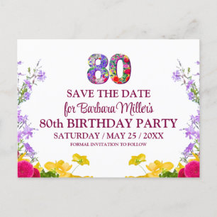 80. Geburtstag florale moderne 80 Jahre Party Ankündigungspostkarte