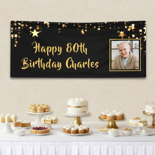 80. Geburtstag Foto Gold Stars Personalisiert Blac Banner
