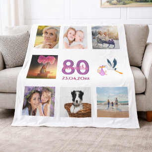 80. Geburtstag Fotocollage weiß Fleecedecke