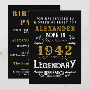80. Geburtstag Geboren 1942 Black Gold Retro Vinta Einladung