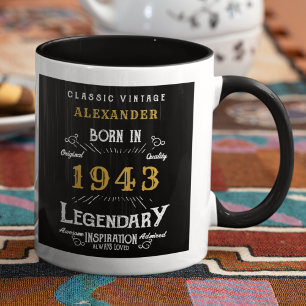 80. Geburtstag Geboren 1943 Retro Black Personalis Tasse