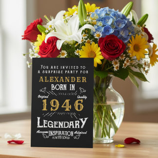 80. Geburtstag Geboren 1946 Schwarz Gold Retro Vin Einladung