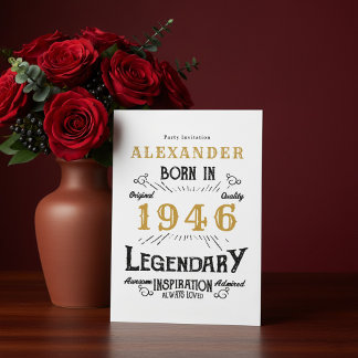80. Geburtstag Geboren 1946 Weiß Gold Retro Vintag Einladung