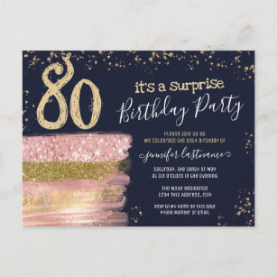 80. Geburtstag Glitzer Cake Überraschung Party Pos Postkarte