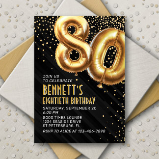 80. Geburtstag Gold Black Einladung