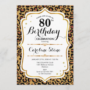 80. Geburtstag - Gold Leopard Print Einladung