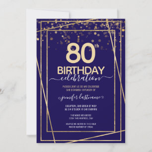 80. Geburtstag Gold und Blau Einladung