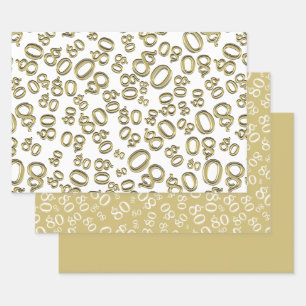 80. Geburtstag Gold & White Number Pattern 80 Geschenkpapier Set