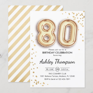 80. Geburtstag - Goldballons Einladung