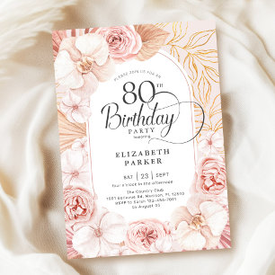 80. Geburtstag Hauch von Rosa Gold Blumen Einladung