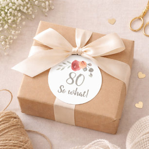 80. Geburtstag Inspiration Aquarellblume Runder Aufkleber