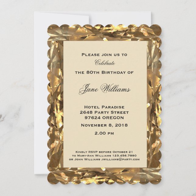80. Geburtstag Jubiläum Gold Elegant Einladung (Rückseite)