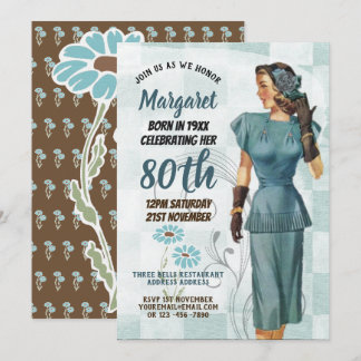 80. Geburtstag lädt Vintag Retro Art Deco 3 ein Einladung