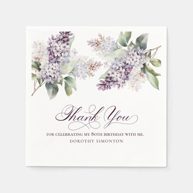 80. Geburtstag Lila Lilac Spring Blume Cocktail Serviette (Vorderseite)