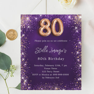 80. Geburtstag lila Rose Gold Einladung