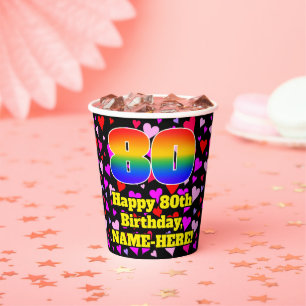 80. Geburtstag: Loving Hearts Pattern, Rainbow 80 Pappbecher