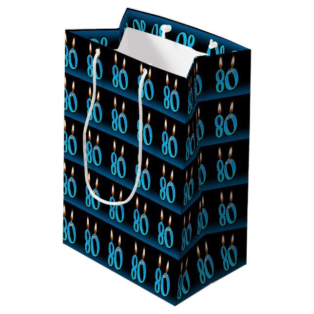 80. Geburtstag mit Augenkerzen Mittlere Geschenktüte (Rückseite Schrägansicht)