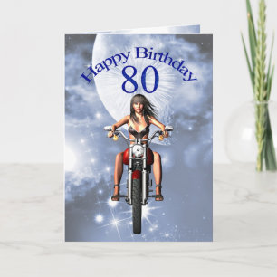 80. Geburtstag mit einem Biker-Mädchen Karte