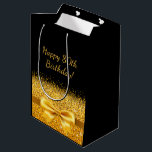 80. Geburtstag mit Goldbogen auf schicker schwarz Mittlere Geschenktüte<br><div class="desc">Elegante,  klassische,  glamouröse und feminine Party Geschenktasche.  Ein goldfarbenes Band und Bogen mit goldenem Glitzer und Funkeln,  ein bisschen Blu und Luxus für einen Geburtstag.  Schwarzer Hintergrund  Text Herzlichen Glückwunsch zum 80. Geburtstag!</div>