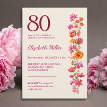 80. Geburtstag Moderne Burgunder-Wildblumen-Party
