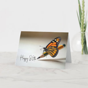 80. Geburtstag Monarchfalter auf einem Bleistift Karte
