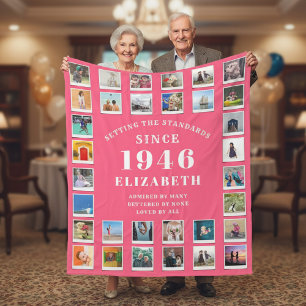80. Geburtstag Mutter Familie Fotocollage Pink Fleecedecke