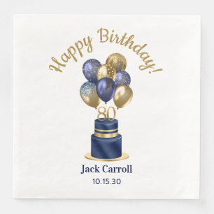 80. Geburtstag Navy Blau Ballon Torte Serviette