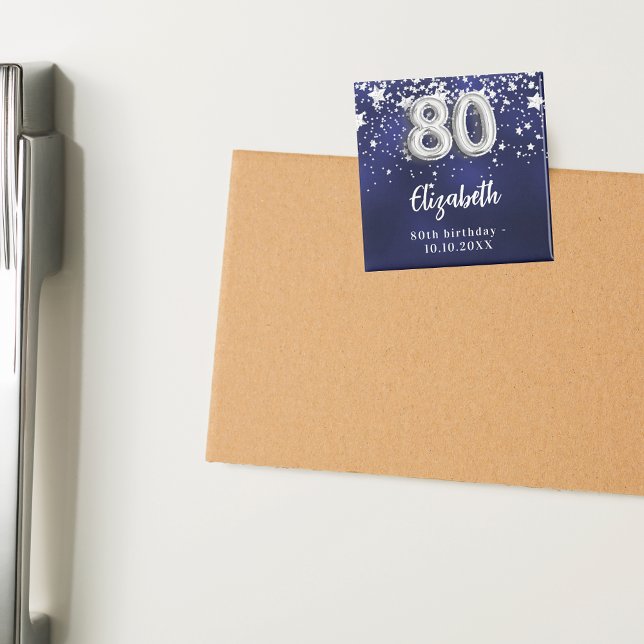 80. Geburtstag navy blauen Sterne Silber Magnet (Von Creator hochgeladen)