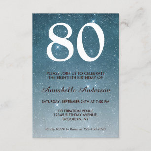 80. Geburtstag Navy Blue Midnight Sky Stars Glitze Einladung