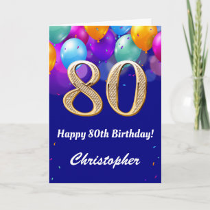 80. Geburtstag Navy Blue und Gold farbige Ballons Karte