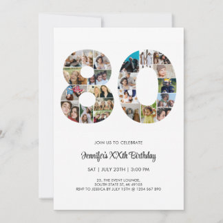 80. Geburtstag Nummer 80 Custom Foto Collage Einladung