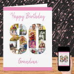 80. Geburtstag Nummer 80 Fotocollage Big Custom Karte<br><div class="desc">Erstellen Sie Ihre eigene 80. Geburtstagskarte mit einer einzigartigen Foto-Collage. Diese große Geburtstagskarte hat eine große Zahl 80 gefüllt mit deinen Lieblings-Fotos und kann personalisiert für Großmutter, Mutter oder mit einem Namen sein. Die Vorlage ist Set für Sie, um die Nachrichten innerhalb der Karte zu bearbeiten und Ihre Bilder im...</div>