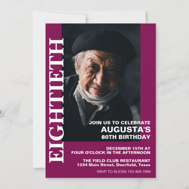 80. Geburtstag oder JEDES ALTER Elegantes Party Einladung (Vorderseite)