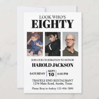 80. Geburtstag oder jedes Alter Geburtstag Foto Ei Einladung
