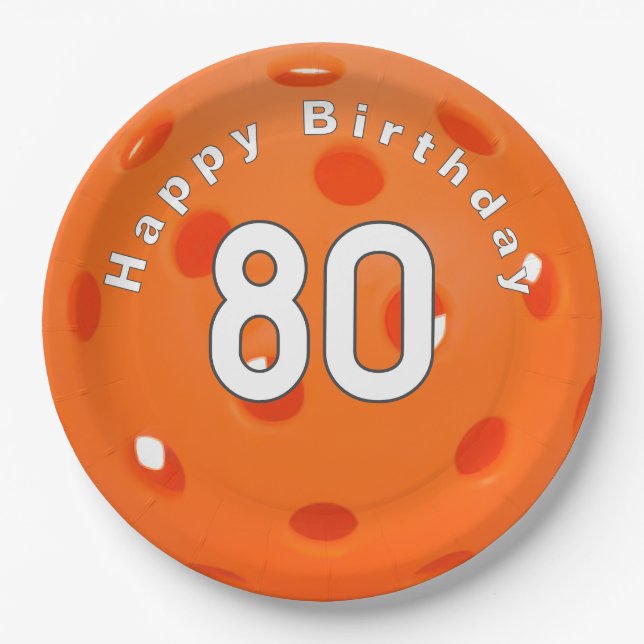 80. Geburtstag Orange Pickleball Pappteller (Vorderseite)
