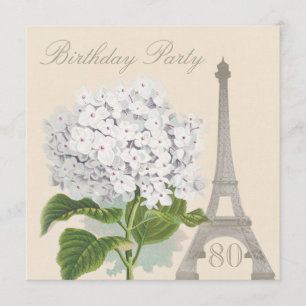 80. Geburtstag Paris Vintag White Hydrangea Blume Einladung
